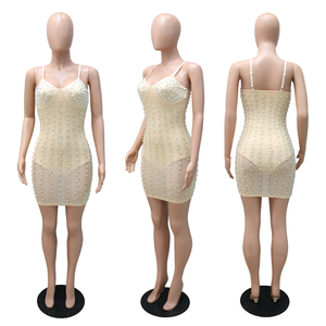 Personalizado de las mujeres Lothing sin mangas de inserción de diamantes de imitación ver a través de sexo más tamaño de las mujeres vestidos casuales - Product Image 5