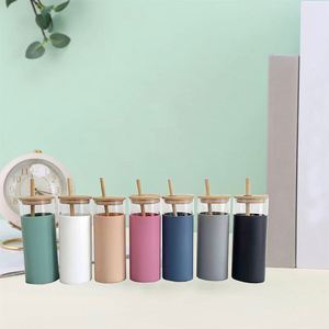 Personalized Silicone Sleeve <b>Bamboo</b> Straw <b>Bamboo</b> Lid Borosilicate Glass Cups - Product Image 5