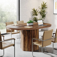 Table de conférence ronde Tribesigns de 55,12 pouces, table de réunion en bois rustique pour 4 à 6 personnes, petite table de séminaire