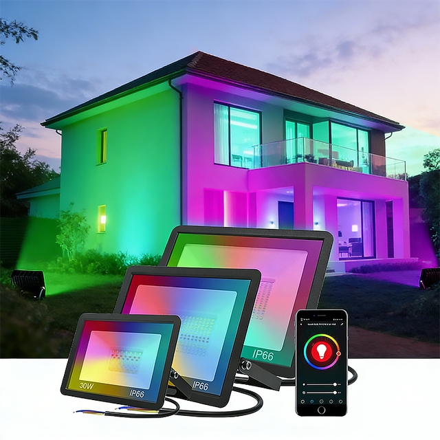 100W WiFi Outdoor LED Spotlight IP66 Waterproof Smart RGB Flood Light with App Remote Control Voice Controlled LED Reflector