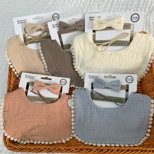 Pur coton bébé bavoir bandeau ensemble couleurs unies ensemble bébé Bandana bave bavoirs pour la dentition et la bave - Product Image 3