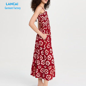 Women's <strong>slip</strong> <strong>Long</strong> Dress Red Colors White Flower Pattern Lady Slimming Elegant Party Dress Girl's Holiday Clothing Customized - Product Image 3