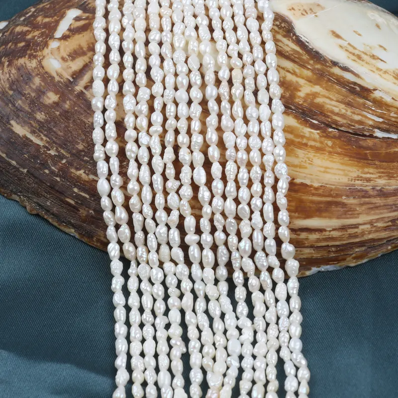 3-4mm venta al por mayor blanco real natural de agua dulce Keshi perlas hebras