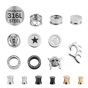 Clásico Acero inoxidable chapado en oro circón oreja medidores túneles tapones Piercing joyería - Product Image 3