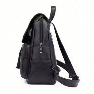 Wholesale New <b>Cheap</b> PU Zipper Waterproof Fashion College <b>Backpack</b> with Tassel Black for Women School Bag 20-35L Capacity - Product Image 3