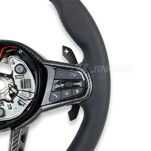 พวงมาลัยหนังคาร์บอนไฟเบอร์แบบฐานเรียบสำหรับ BMW F01 F02 F06 F07 F10 F11 F12 F13 F30 F80 G20 G28 G29 G30 F87 X3 X4 X5 X6 - Product Image 5