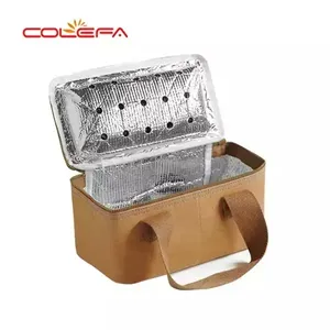 Customize portable disposal biodegradable lunch boxes insulated washable kraft paper carry lunch cooler bag for food