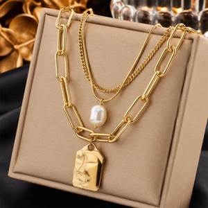 Custom High Quality Stainless Steel 18K Gold Imitation Pearl Layered Heart Butterfly Pendant Necklace Women Engagement Gift US - Product Image 4