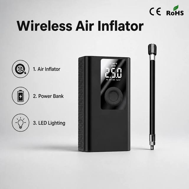 12V Mini Cordless Air Compressor Recharged Digital Portable Car Bicycle Bike Electric Scooter Wireless Air Pump Tire Inflator