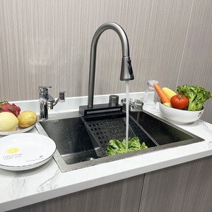 Grifos de fregadero de cascada populares Metal gris SUS304 <span class=keywords><strong>grifo</strong></span> de fregadero de cocina extraíble de lluvia de doble orificio - Product Image 5