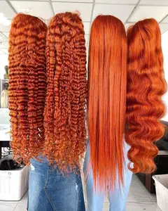 180% 250% water wave 350 Orange Human Hair Wig Ginger Colored Human Hair Wigs transparent frontal lace for black beauty women