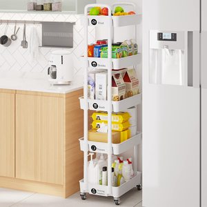 Slim Rolling Adjustable Folding Utility <b>Cart</b> with Wheels Space Saving Carbon Steel Organizer Rack for Kitchen - Product Image 4