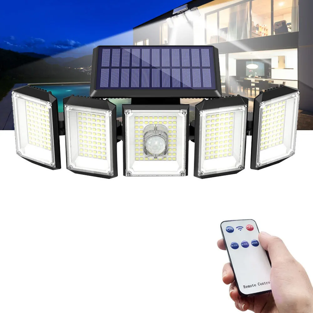 Pir Motion Sensor Solar Street light Outdoor With Remote 5 Heads Solar 300LED Wall Lamp 7000K Super Bright Security Flood Lights