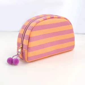 Organizzatore di vendita calda della fabbrica borsa per il trucco all'ingrosso regalo di nozze a righe borsa da toilette ricamata borsa cosmetica di tela - Product Image 4