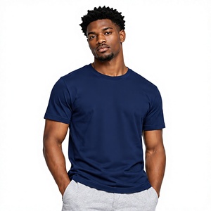<b>Men's</b> <b>Navy</b> <b>Blue</b> Short Sleeve <b>T</b>-<b>Shirt</b> O-Neck Regular Fit Casual Knitted Cotton Solid Color Blank Design - Product Image 1