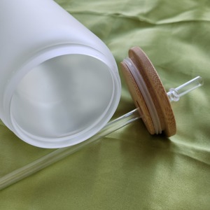 Hotsale 2023 16oz clear Frosted Sublimation Glass Can with Bamboo Lids and Plastic Straws <strong>Customize</strong> Support - Product Image 4
