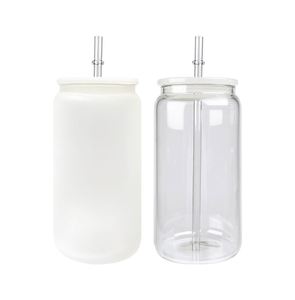 Meilleures ventes : Verre canette de bière sans BPA, transparent, pour soda et jus, avec couvercle en plastique pour sublimation blanche - Product Image 3