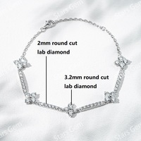 Starsgem 4 yaprak yonca yuvarlak kesim Lab elmas 18K katı altın Lab oluşturulan elmas bilezik