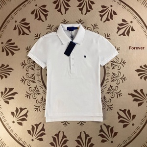 RL <span class=keywords><strong>Ralph</strong></span> for Mark T-shirt en coton pour <span class=keywords><strong>femme</strong></span>, brodé, style anglais, col à cinq boutons, coupe ajustée, vintage, uni - Product Image 4