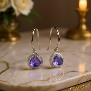 Pendientes Colgantes Morados E823 de Plata 925 con Corte Triangular y Engaste de Garra, Clásicos para Uso Diario de Mujer - Product Image 2