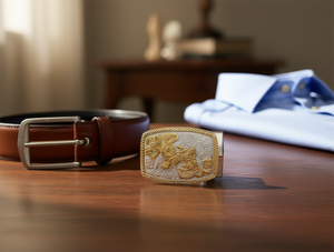 Fibbia per cintura grande in argento e oro, rotonda e quadrata, 5,0 cm, per uomo e donna - Product Image 2