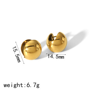 Pendientes de clip con forma de bola, oro, plata, acero de titanio, pendientes geométricos de moda para mujer TE6705 - Product Image 3