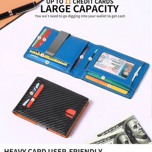 2022 Top Rated Black Carbon Fiber Leather Money Clip Wallet RFID Blocking Wallet for Men - Product Image 4