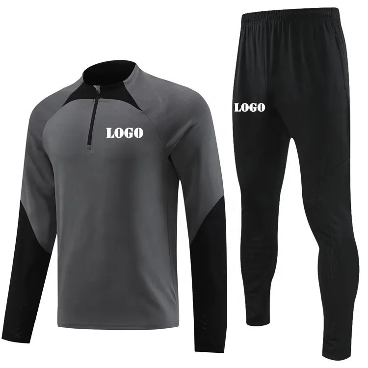 Vente en gros de survêtements de sport manches longues pour hommes, vêtements de jogging personnalisés par sublimation, survêtements de haute qualité, vente en gros de maillots de football gris pour enfants