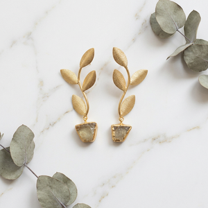 Pendientes Colgantes Vintage de Latón Chapado en Oro con Forma de Planta y Piedra de Cuarzo, Joyería para Mujer para Fiestas - Product Image 1