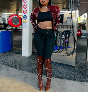 خريف جديد كلاسيكي سترة سوداء كل مباراة عارضة عالية الشارع بارد المرأة واحدة الصدر بو الجلود سترة قصيرة معطف - Product Image 2