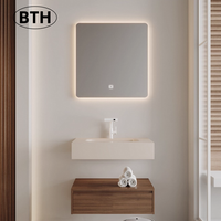 Ensemble de meuble de salle de bain moderne à double couche en dalle de roche, avec miroir LED intégré, résistant à l'eau, à fixation murale, pour lavage des mains
