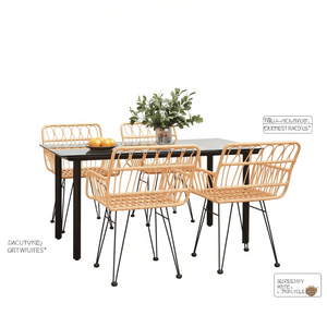 Set da Pranzo da Giardino in Polyrattan per 4 Persone con Vetro Temperato Nero, Arredamento Contemporaneo per Esterni - Product Image 1