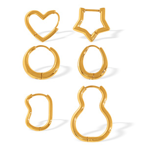 Pendientes de aro chapados en oro con forma de corazón, estrella, ovalados, redondos, joyería de moda unisex para mujeres y hombres, diseño abierto de estilo europeo simple - Product Image 5