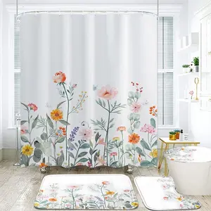 Toptan PEVA su geçirmez duş perdesi modern tasarım banyo perdeleri çiçek duş perdesi