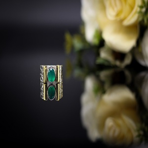 Bague en onyx vert naturel pour hommes et femmes, bague en onyx vert plaquée argent et or faite à la main pour un usage quotidien - Product Image 3