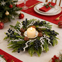Couronne de Noël artisanale écologique avec baies noires et branches givrées, 11,8 pouces, collection de fêtes