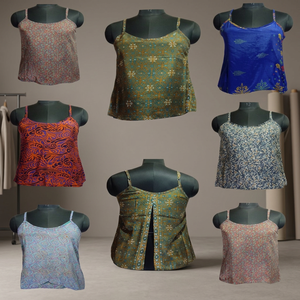 <b>Vintage</b> Open-<b>Top</b> Women's Bohemian <b>Tank</b> <b>Top</b> V-Neck Short Length Anti-shrink Digital Printing Trendy Knitted Silk/Rayon Ribbons - Product Image 4