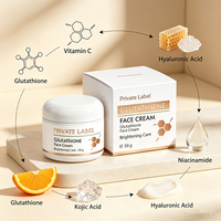 Crème Visage Bio au Glutathion Marque Blanche, Vitamine C, Acide Kojique, Correcteur Taches Brunes, Éclaircissante, Hydratante, Anti-Rides, Soin Quotidien