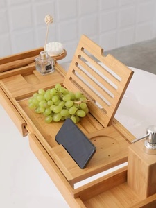 Plateau de bain extensible Bougie <span class=keywords><strong>Livre</strong></span> support pour téléphone-Plateau de bain réglable dans le bain accessoires de salle de bain Bambou bois naturel - Product Image 5