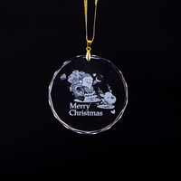 Ornements de Noël en cristal facetté rond de 70 mm, pendentifs Père Noël et rennes gravés au laser 3D avec cordon pailleté doré