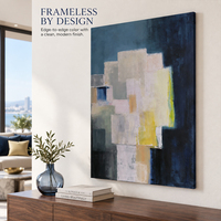 Peinture à l'huile abstraite personnalisée, art mural, décoration intérieure, peinture sur toile peinte à la main, moderne, crème, bleu marine, géométrique