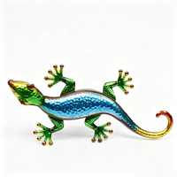 Décoration murale en métal en forme de gecko peinte à la main et colorée pour jardin, patio et maison