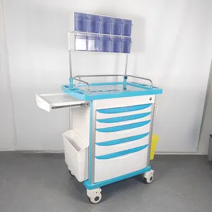 manufacturer high quality hospital medicine emergency treatment trolley 5 drawers medical anesthesia cart with accessories