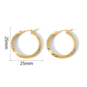 ต่างหูแบบห่วง สแตนเลสชุบทอง 18K ลายเรขาคณิต สำหรับผู้หญิง - Product Image 4