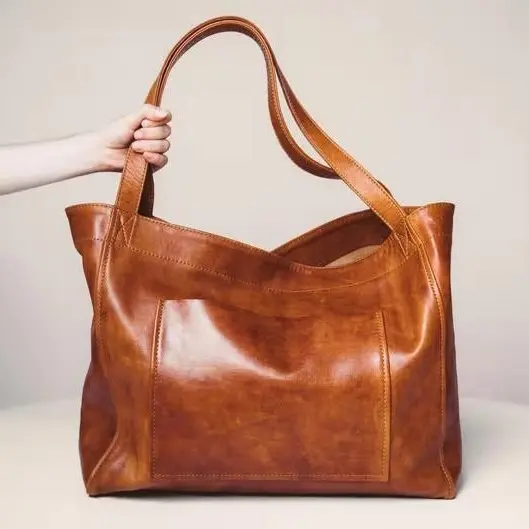 Wholesale Brand Designer Women Bags Large Vintage Soft Leather Tote Bag Oil Leather Handbag