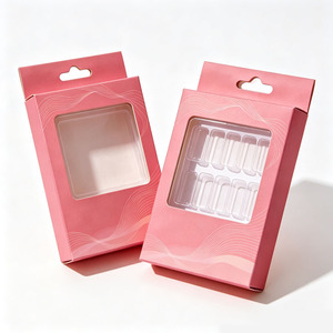 Boîte d'emballage personnalisée pour faux ongles, vente en gros, boîte en papier vide pour capsules d'ongles avec fenêtre et trou de suspension - Product Image 1