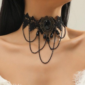 Joyería de disfraces gótico lindo hecho a mano negro clavícula cadena encaje gargantilla Collar para mujer - Product Image 2