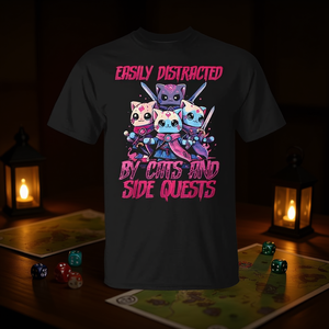 T-Shirt pour hommes, Rpg Gamer Cats Side Quest Distracted Nerdy Tabletop Fun - Product Image 3