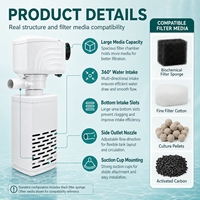 Pompe de filtration interne pour aquarium, filtration multi-étages, oxygénation, circulation de l'eau, 4W 6W 15W, aquarium, OEM ODM, vente en gros