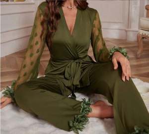 Sfy-y5108 Women's Casual <b>Suit</b> Elastic Waist Lace Thermal Elegant Front Logo Bedroom Comfortable Home Wear - Product Image 2